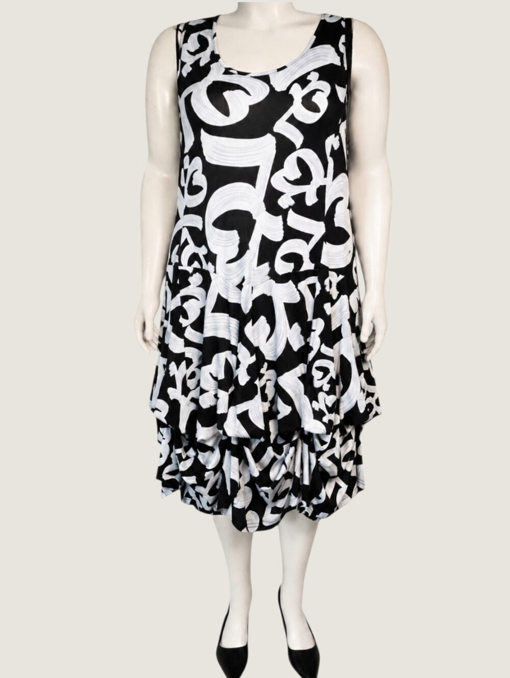 Black Labb 3X NWT Abstract Bubble Hem Dress Plus Size Monochrome